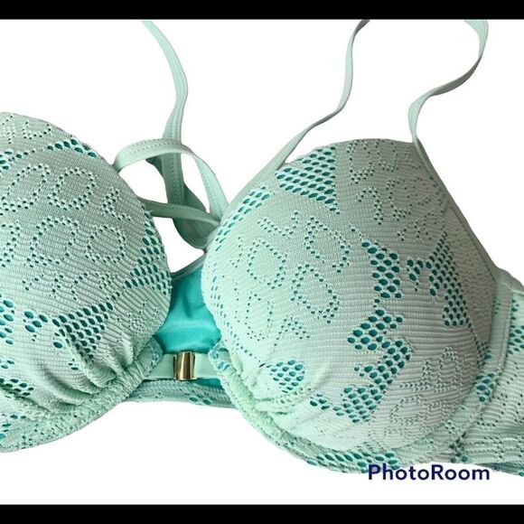 ✨ Aerie padded push-up pineapple crochet lace swimsuit bikini top ✨ - Picture 3 of 6